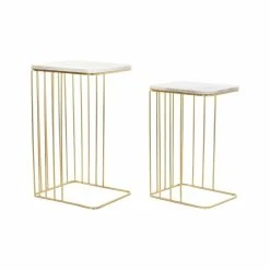 Set De 2 Tables Gigognes DKD Home Decor Doré Métal Marbre (45,4 X 37...