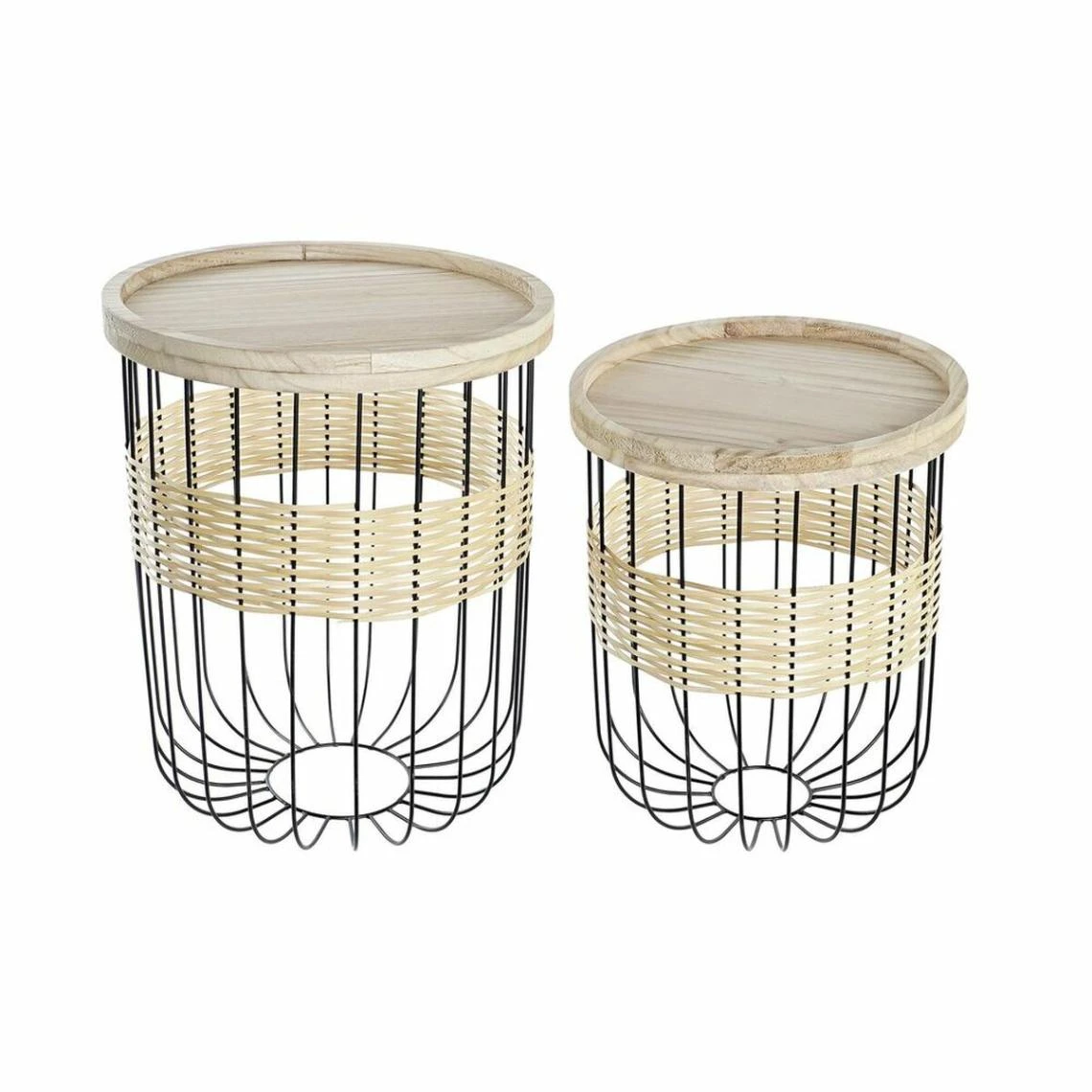 Set De 2 Tables Gigognes DKD Home Decor Naturel Noir Métal MDF Coloni... 1 Set De 2 Tables Gigognes DKD Home Decor Naturel Noir Métal MDF Coloni...