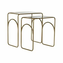 Set De 2 Tables Gigognes DKD Home Decor Verre Doré Métal Moderne (55...