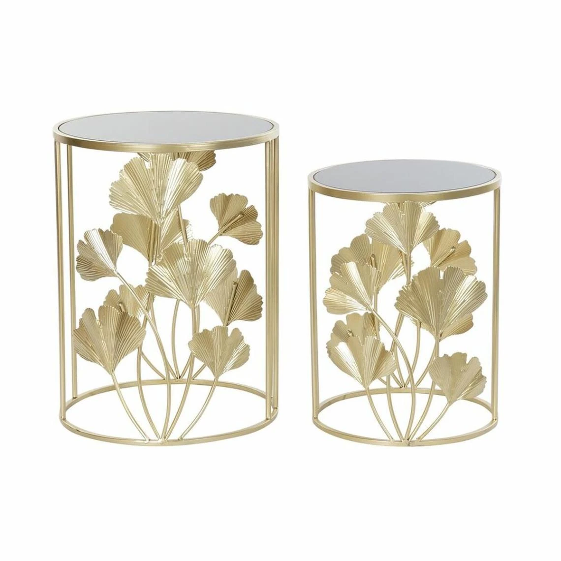 Set De 2 Tables Gigognes DKD Home Decor Verre Doré Métal Tropical Fe... 1 Set De 2 Tables Gigognes DKD Home Decor Verre Doré Métal Tropical Fe...