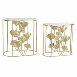 Set De 2 Tables Gigognes DKD Home Decor Verre Doré Métal Tropical Fe...