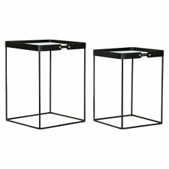 Set De 2 Tables Gigognes DKD Home Decor Verre Noir Doré Métal (42 X ...