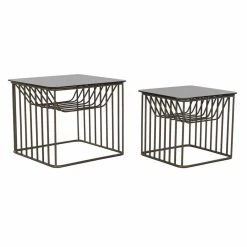 Set De 2 Tables Gigognes DKD Home Decor Verre Noir Métal Cuivre (52 X...