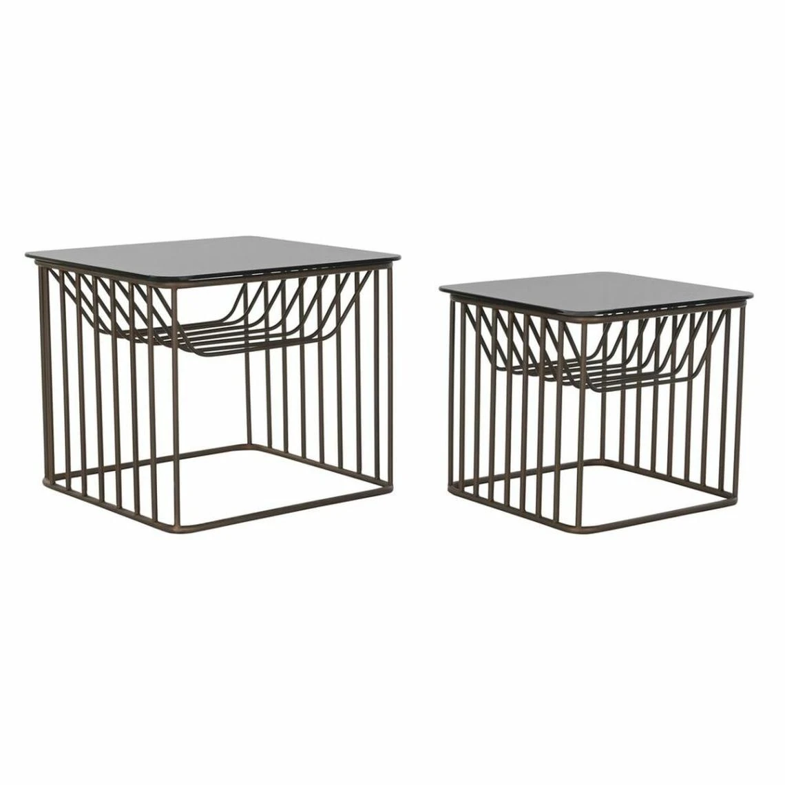 Set De 2 Tables Gigognes DKD Home Decor Verre Noir Métal Cuivre (52 X... 1 Set De 2 Tables Gigognes DKD Home Decor Verre Noir Métal Cuivre (52 X...