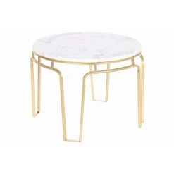 Table D'appoint DKD Home Decor 60 X 60 X 44,5 Cm Doré Métal Blanc Ma...
