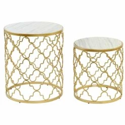 Table D'appoint DKD Home Decor Argenté Métal Blanc Marbre (48 X 48 X...