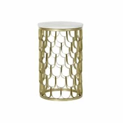 Table D'appoint DKD Home Decor Blanc Marbre Fer Doré (30.5 X 30.5 X 5...