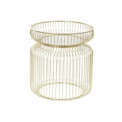 Table D'appoint DKD Home Decor Blanc Marbre Fer Doré (43 X 43 X 47 Cm...