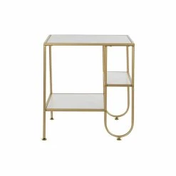 Table D'appoint DKD Home Decor Doré Métal MDF Blanc (50 X 40 X 55,5 ...