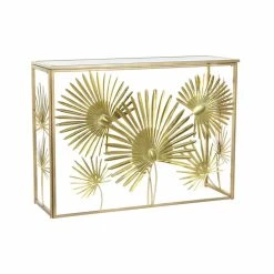 Table D'appoint DKD Home Decor Miroir Doré Métal Tropical Feuille D'...