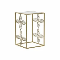 Table D'appoint DKD Home Decor Miroir Fleur Doré Métal (38 X 38 X 59...