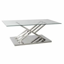 Table D'appoint DKD Home Decor Verre Acier Argent (120 X 60 X 43 Cm)