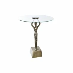 Table D'appoint DKD Home Decor Verre Doré Aluminium Homme (46 X 46 X ...