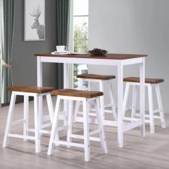 VIDAXL Table Et Tabouret De Bar 5 Pcs Bois Massif - Brun - Ensembles De Meubl...