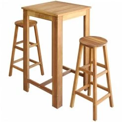VIDAXL Table Et Tabourets De Bar 3 Pcs Bois D'acacia Massif - Brun - Ensemble...
