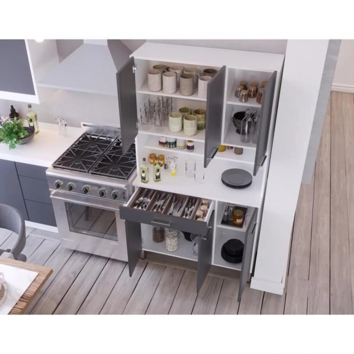 CSTORE TACOMA Buffet De Cuisine L 100 Cm - Gris Mat 4 CSTORE TACOMA Buffet De Cuisine L 100 Cm - Gris Mat - Image 4