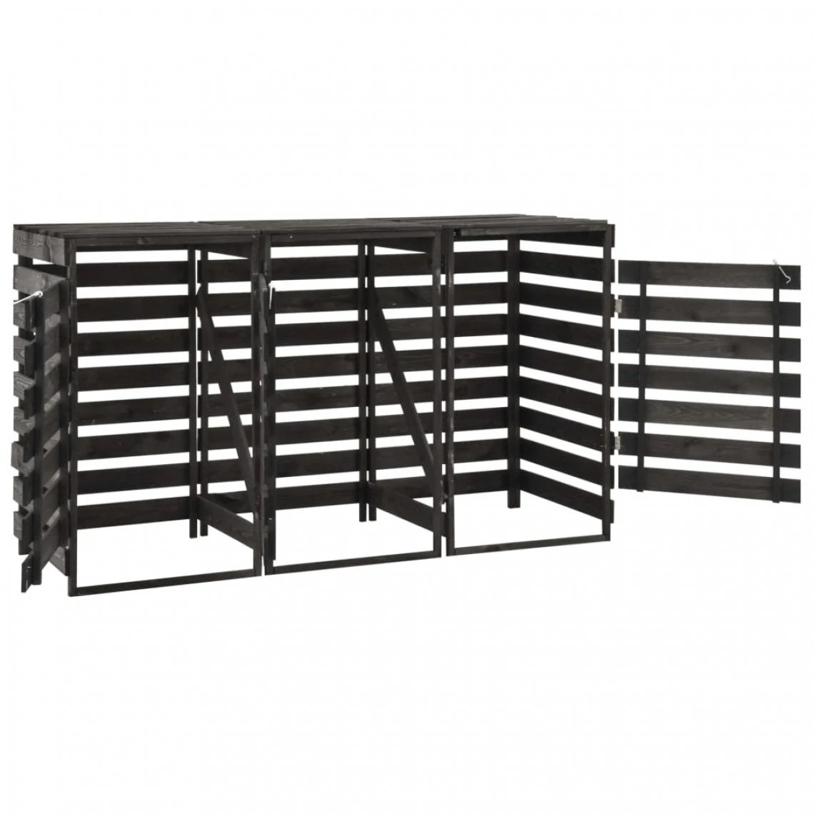 VidaXL Abri De Poubelle Triple 210x75x121 Cm Bois De Pin Massif Peint 3 VidaXL Abri De Poubelle Triple 210x75x121 Cm Bois De Pin Massif Peint - Image 3