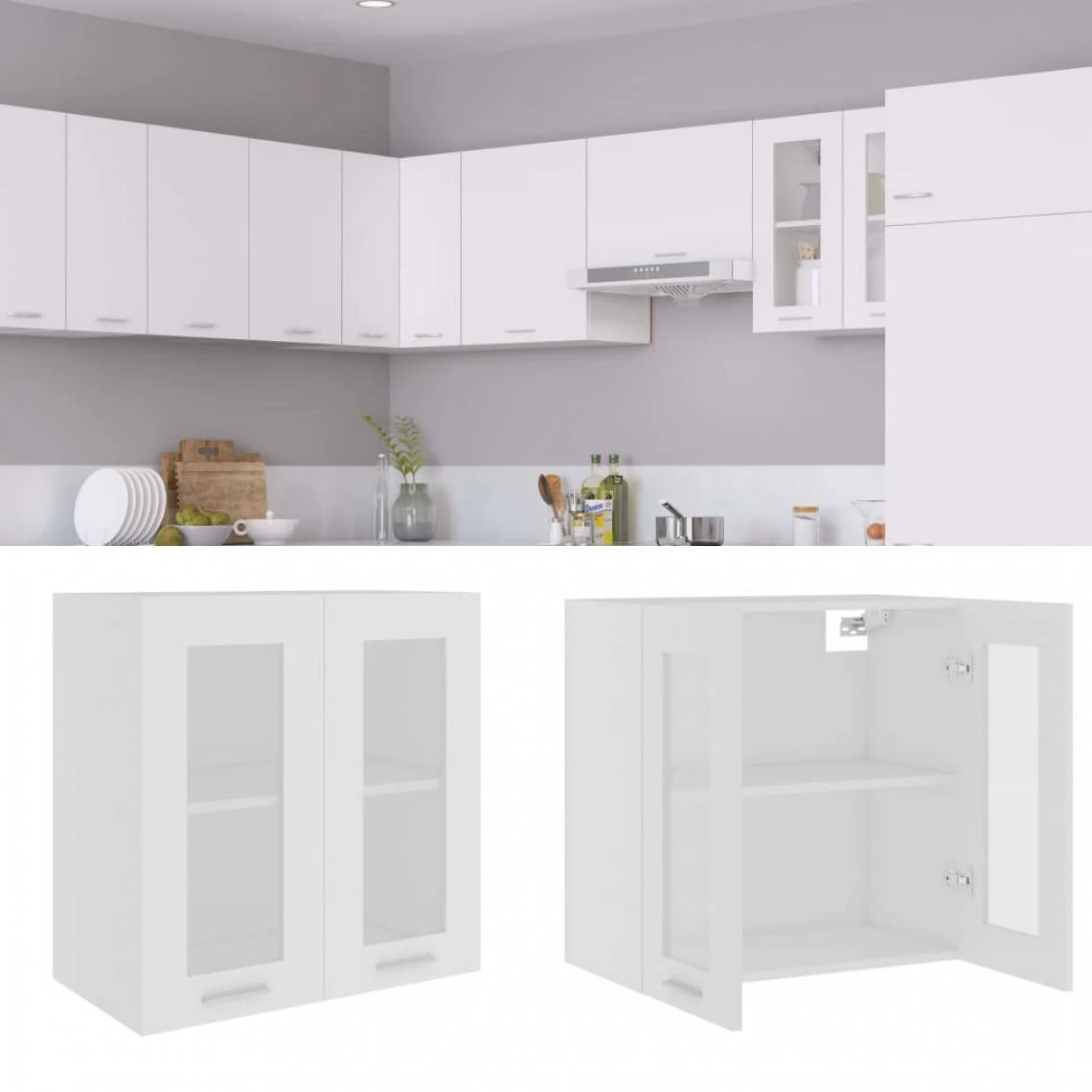 VidaXL Armoire En Verre Suspendue Blanc 60x31x60 Cm Aggloméré 1 VidaXL Armoire En Verre Suspendue Blanc 60x31x60 Cm Aggloméré