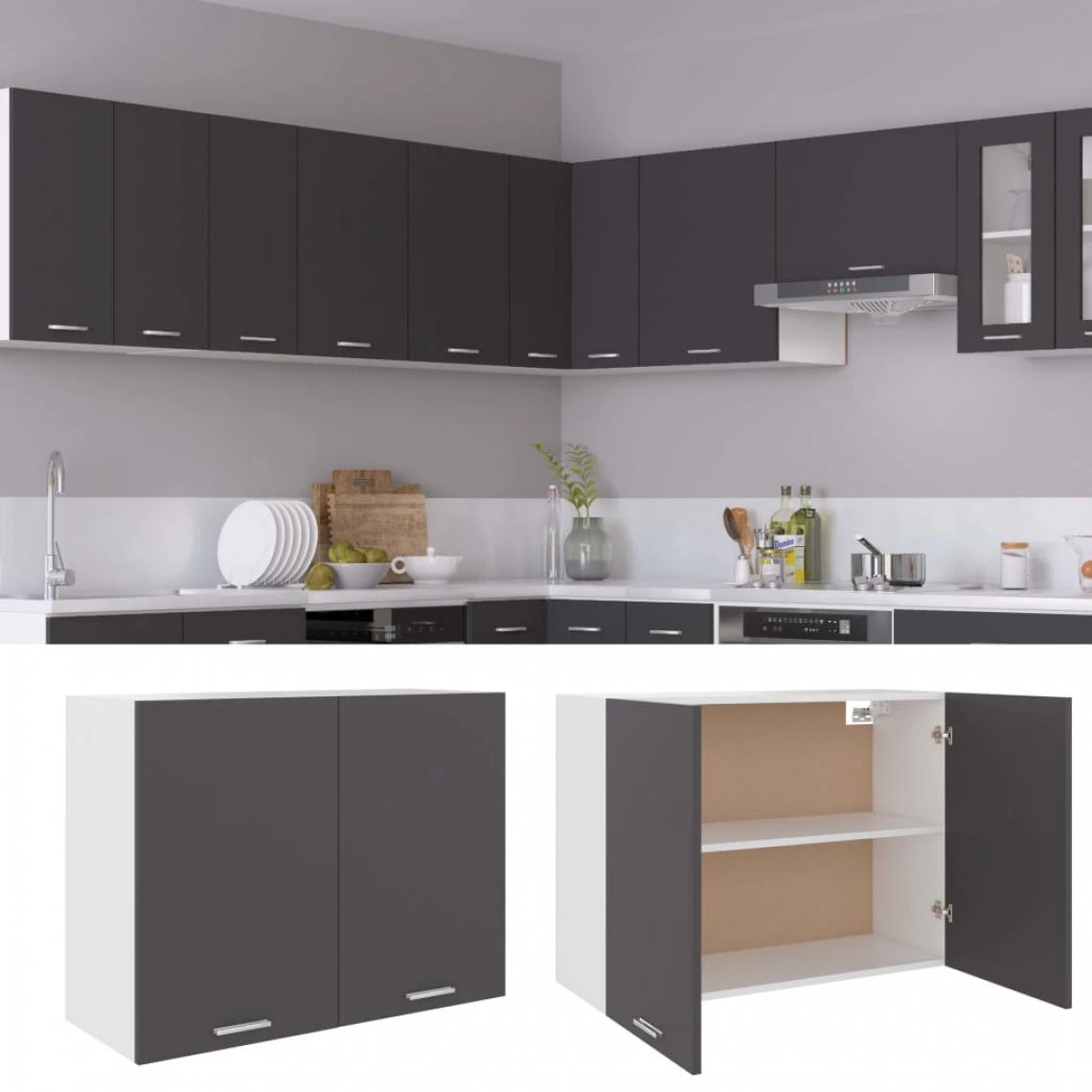 VidaXL Armoire Suspendue Gris 80x31x60 Cm Aggloméré 1 VidaXL Armoire Suspendue Gris 80x31x60 Cm Aggloméré