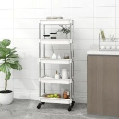 VidaXL Chariot De Cuisine 5 Niveaux Blanc 42x29x128 Cm Fer Et ABS