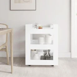 VidaXL Chariot De Cuisine Blanc 60x45x80 Cm Bois D'ingénierie -Pegane Shop vidaxl chariot de cuisine blanc 60x45x80 cm bois dingenierie 13695314 37759366 1140x1140