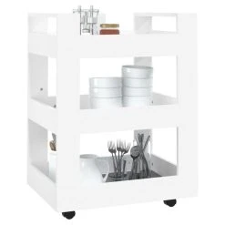 VidaXL Chariot De Cuisine Blanc 60x45x80 Cm Bois D'ingénierie -Pegane Shop vidaxl chariot de cuisine blanc 60x45x80 cm bois dingenierie 13695314 37759368 1140x1140