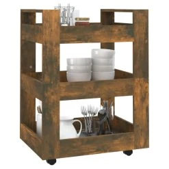 VidaXL Chariot De Cuisine Chêne Fumé 60x45x80 Cm Bois D'ingénierie -Pegane Shop vidaxl chariot de cuisine chene fume 60x45x80 cm bois dingenierie 13632222 37500544 1140x1140