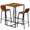 VidaXL Ensemble De Bar 3 Pcs Bois Massif Recyclé Et Cuir De Chèvre
