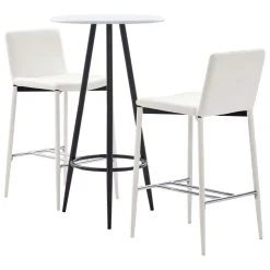 VidaXL Ensemble De Bar 3 Pcs Similicuir Blanc