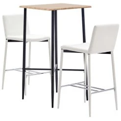 VidaXL Ensemble De Bar 3 Pcs Similicuir Blanc