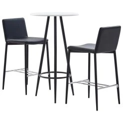 VidaXL Ensemble De Bar 3 Pcs Similicuir Noir