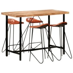 VidaXL Ensemble De Bar 5 Pcs Bois Solide Et Cuir Véritable