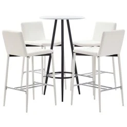 VidaXL Ensemble De Bar 5 Pcs Similicuir Blanc