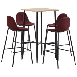 VidaXL Ensemble De Bar 5 Pcs Tissu Rouge Bordeaux