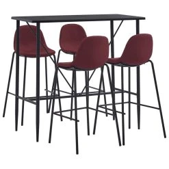 VidaXL Ensemble De Bar 5 Pcs Tissu Rouge Bordeaux