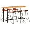 VidaXL Ensemble De Bar 7 Pcs Bois Solide Et Cuir Véritable