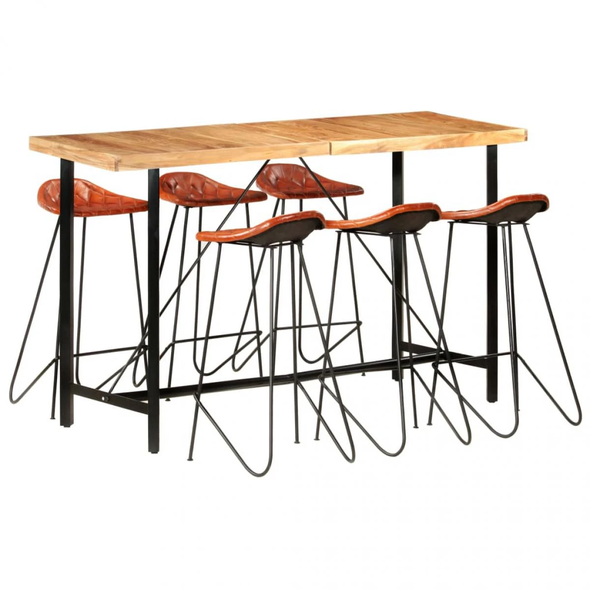 VidaXL Ensemble De Bar 7 Pcs Bois Solide Et Cuir Véritable 1 VidaXL Ensemble De Bar 7 Pcs Bois Solide Et Cuir Véritable