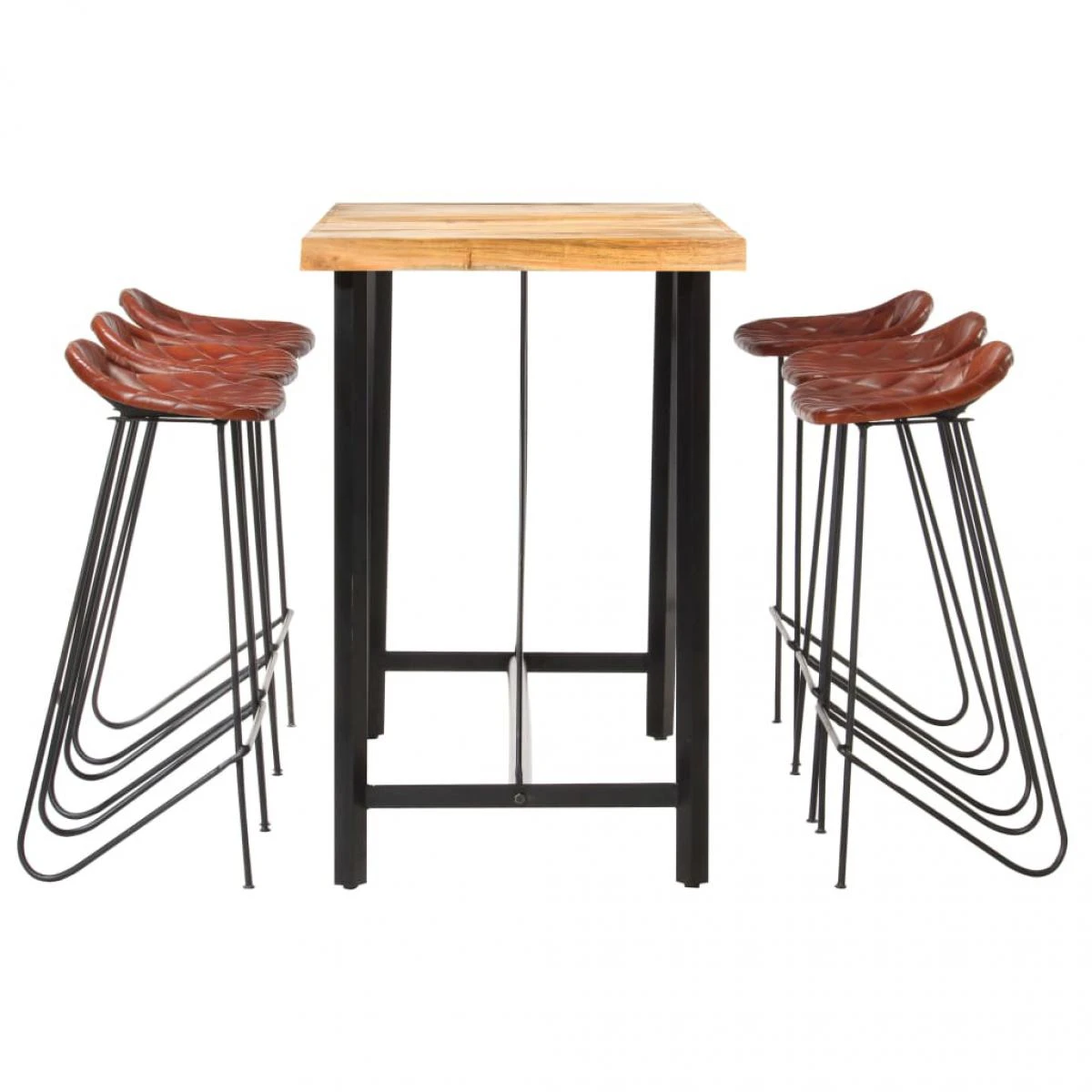 VidaXL Ensemble De Bar 7 Pcs Bois Solide Et Cuir Véritable 3 VidaXL Ensemble De Bar 7 Pcs Bois Solide Et Cuir Véritable - Image 3