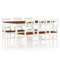 VidaXL Ensemble De Salle à Manger 7 Pcs Pinède Blanc Et Marron