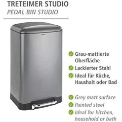 Marque Generique WENKO DIE BESSERE IDEE Poubelle à Pédale Studio Gris Easy Close